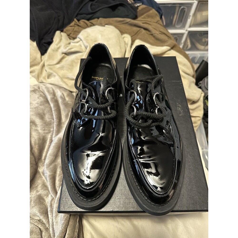 Saint Laurent Black Patent Leather Teddy Loafers Size 8m 41.5EU